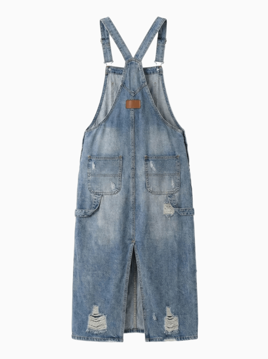 Women's Distressed Denim Overalls Dress Cotton-Dresses-CAMOUFIT-Light Blue-S-Camoufit