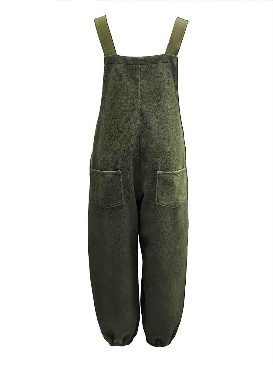 Women’s Fleece Overalls with Coconut Button Straps-Jumpsuits & Overalls-Camoufit