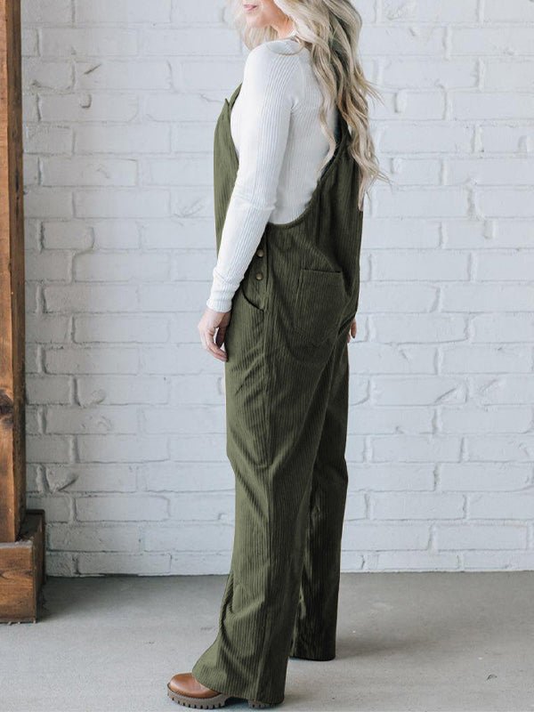 Women's Overalls Corduroy Loose Fit-Jumpsuits & Overalls-CAMOUFIT-Olive-S-Camoufit