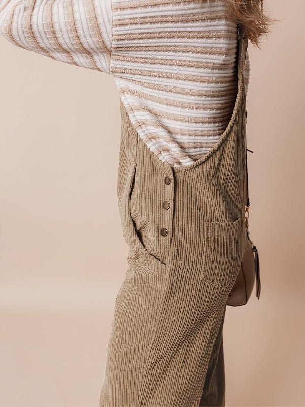 Women's Overalls Corduroy Loose Fit-Jumpsuits & Overalls-CAMOUFIT-Olive-S-Camoufit