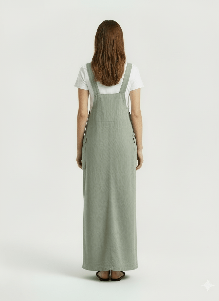 Women's Relaxed Fit Overall Dress with Side Slits-Dresses-CAMOUFIT-Light Olive-S-Camoufit