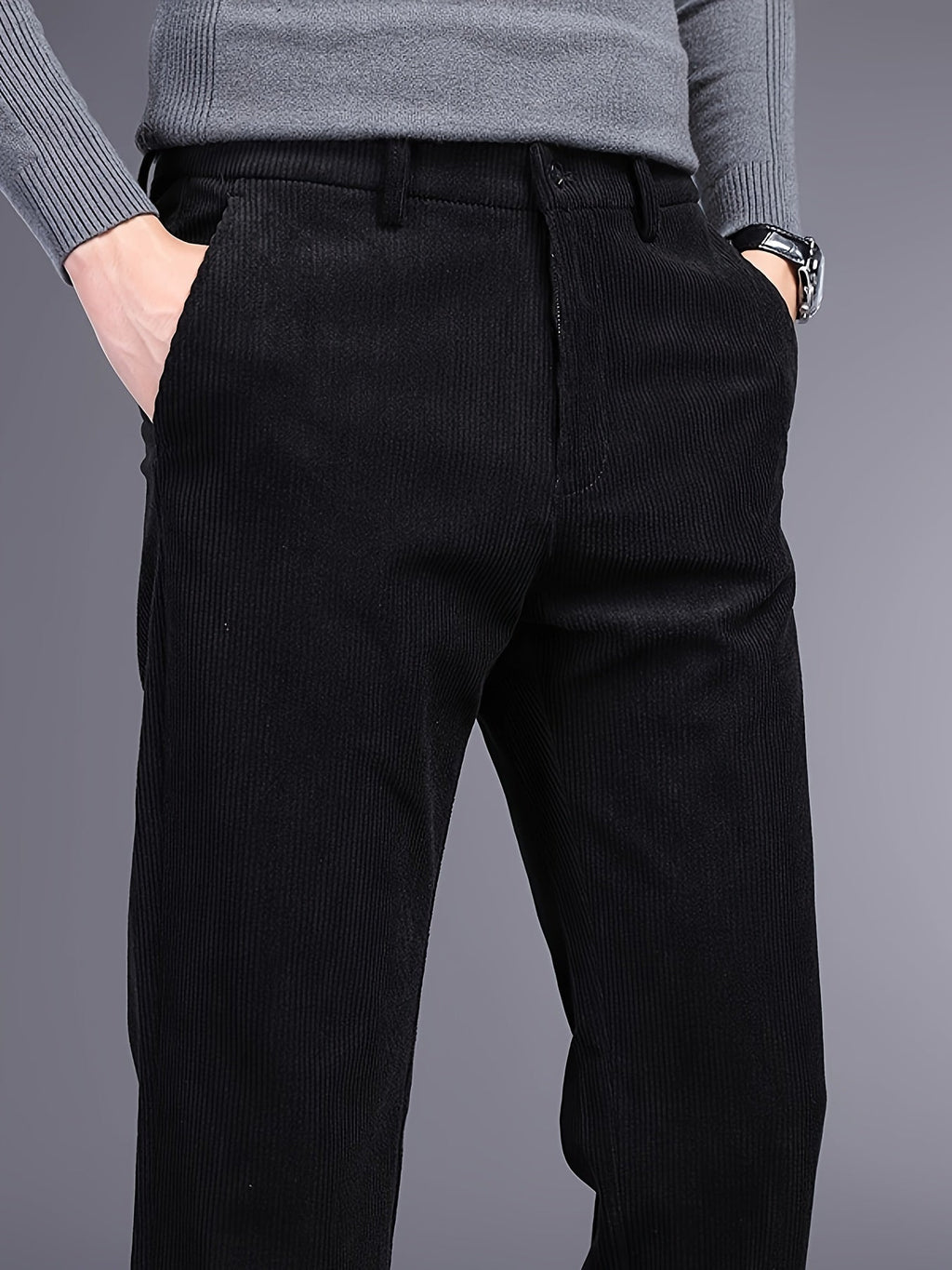 Men's Slim Straight Corduroy Pants – Stretch Winter Comfort Fit-Men's Corduroy Trousers-Black-30-