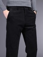 Men's Slim Straight Corduroy Pants – Stretch Winter Comfort Fit-Men's Corduroy Trousers-Black-30-