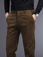 Men's Slim Straight Corduroy Pants – Stretch Winter Comfort Fit-Men's Corduroy Trousers-Coffee-30-
