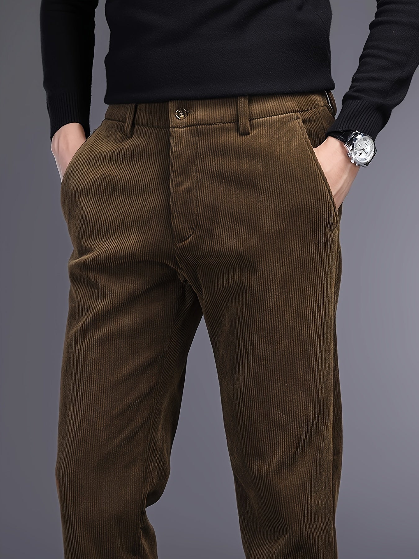 Men's Slim Straight Corduroy Pants – Stretch Winter Comfort Fit-Men's Corduroy Trousers-Coffee-30-