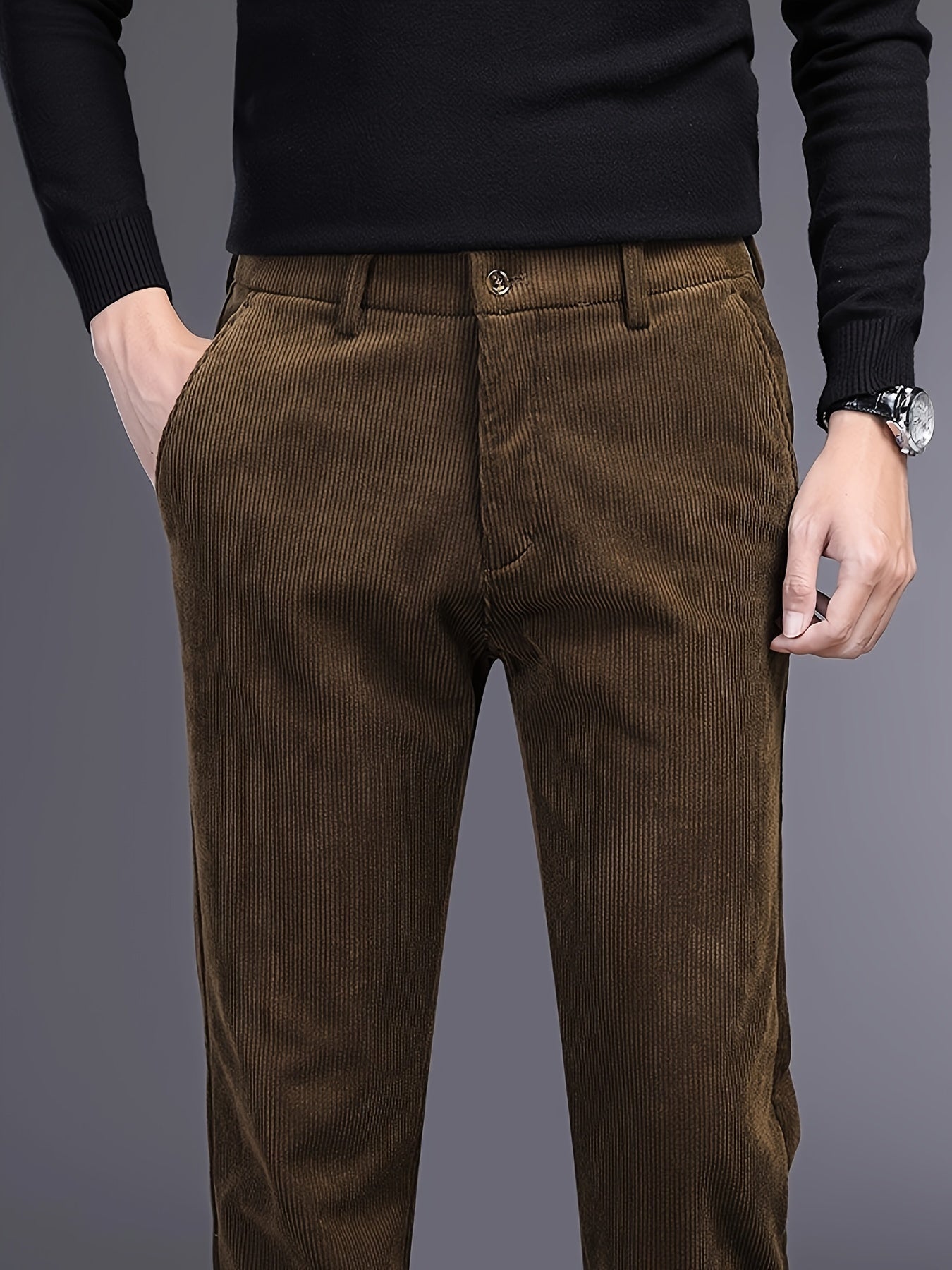 Men's Slim Straight Corduroy Pants – Stretch Winter Comfort Fit-Men's Corduroy Trousers-Black-30-