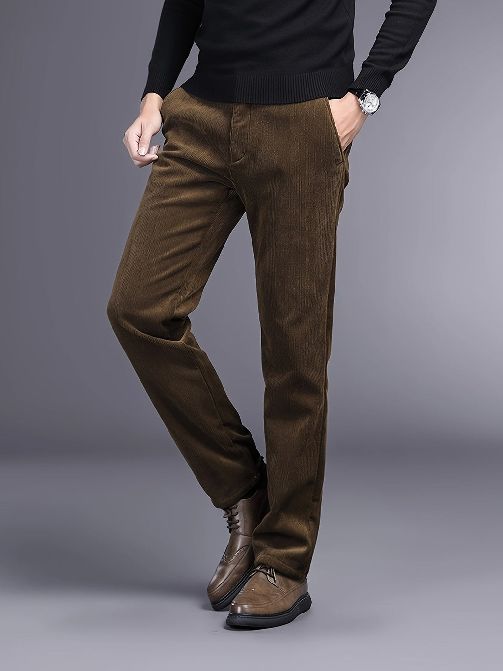 Men's Slim Straight Corduroy Pants – Stretch Winter Comfort Fit-Men's Corduroy Trousers-Black-30-