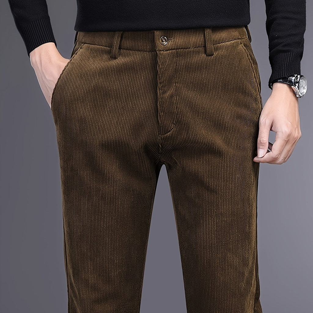 Men's Slim Straight Corduroy Pants – Stretch Winter Comfort Fit-Men's Corduroy Trousers-Black-30-