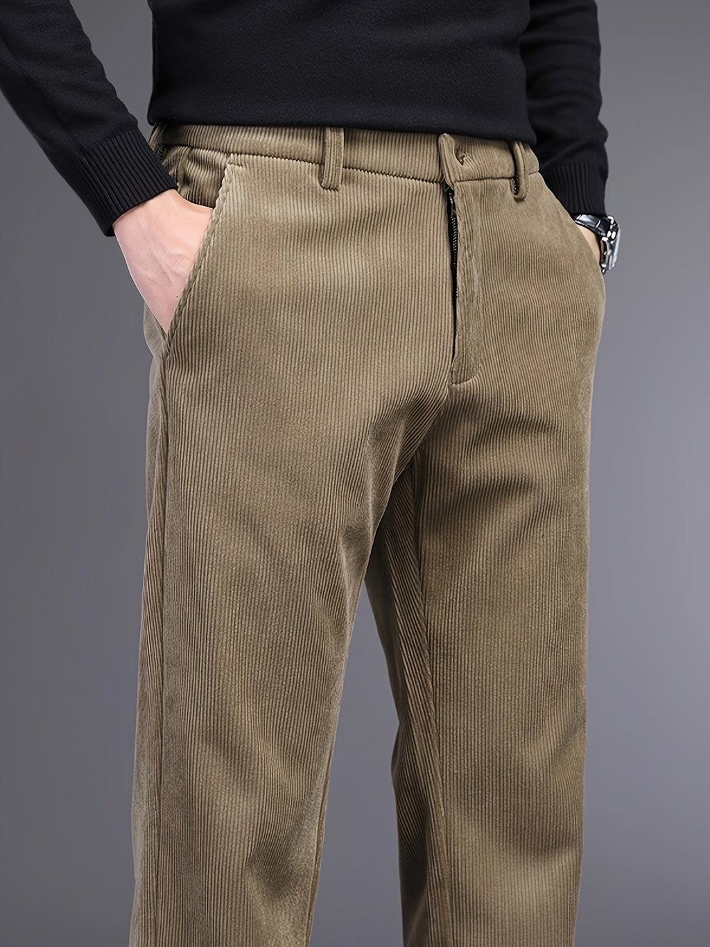 Men's Slim Straight Corduroy Pants – Stretch Winter Comfort Fit-Men's Corduroy Trousers-Khaki-30-