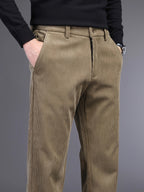 Men's Slim Straight Corduroy Pants – Stretch Winter Comfort Fit-Men's Corduroy Trousers-Khaki-30-