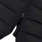 Baby snowsuit hooded romper, dark padded fabric with full-length front zipper