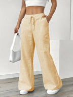Isola | Wide Leg Trousers for Women - Striped Flared Drawstring Boho Beach Summer Fit-Women's Pants-Yellow-S-Camoufit