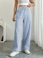 Isola | Wide Leg Trousers for Women - Striped Flared Drawstring Boho Beach Summer Fit-Women's Pants-Yellow-S-Camoufit