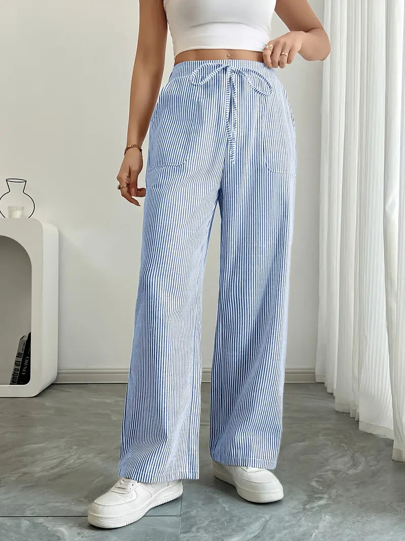 Isola | Wide Leg Trousers for Women - Striped Flared Drawstring Boho Beach Summer Fit-Women's Pants-Yellow-S-Camoufit