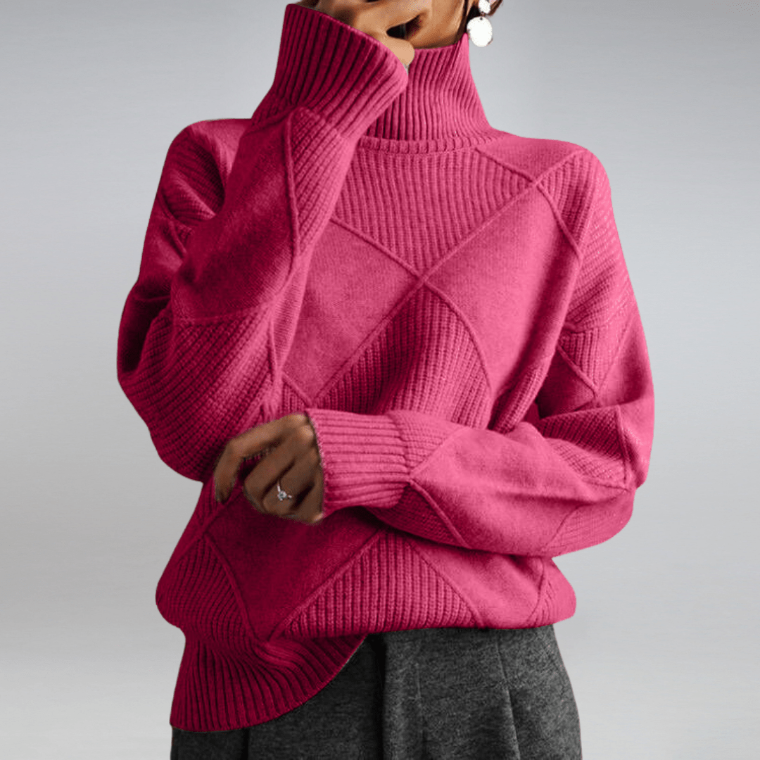 Tasana | Women's Diamond Knit Sweater - Textured Long Sleeve Pullover