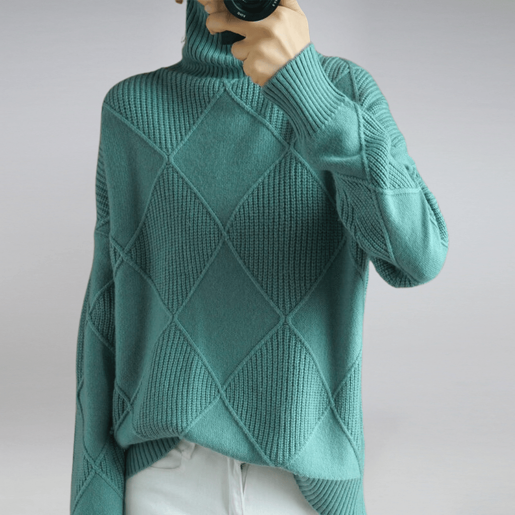 Tasana | Women's Diamond Knit Sweater - Textured Long Sleeve Pullover