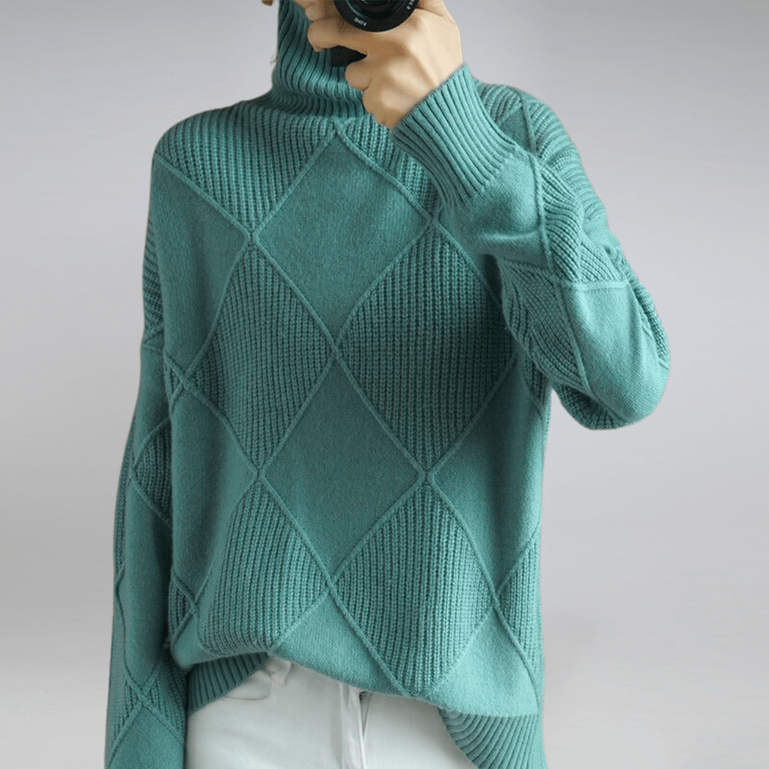 Tasana | Women's Diamond Knit Sweater - Textured Long Sleeve Pullover