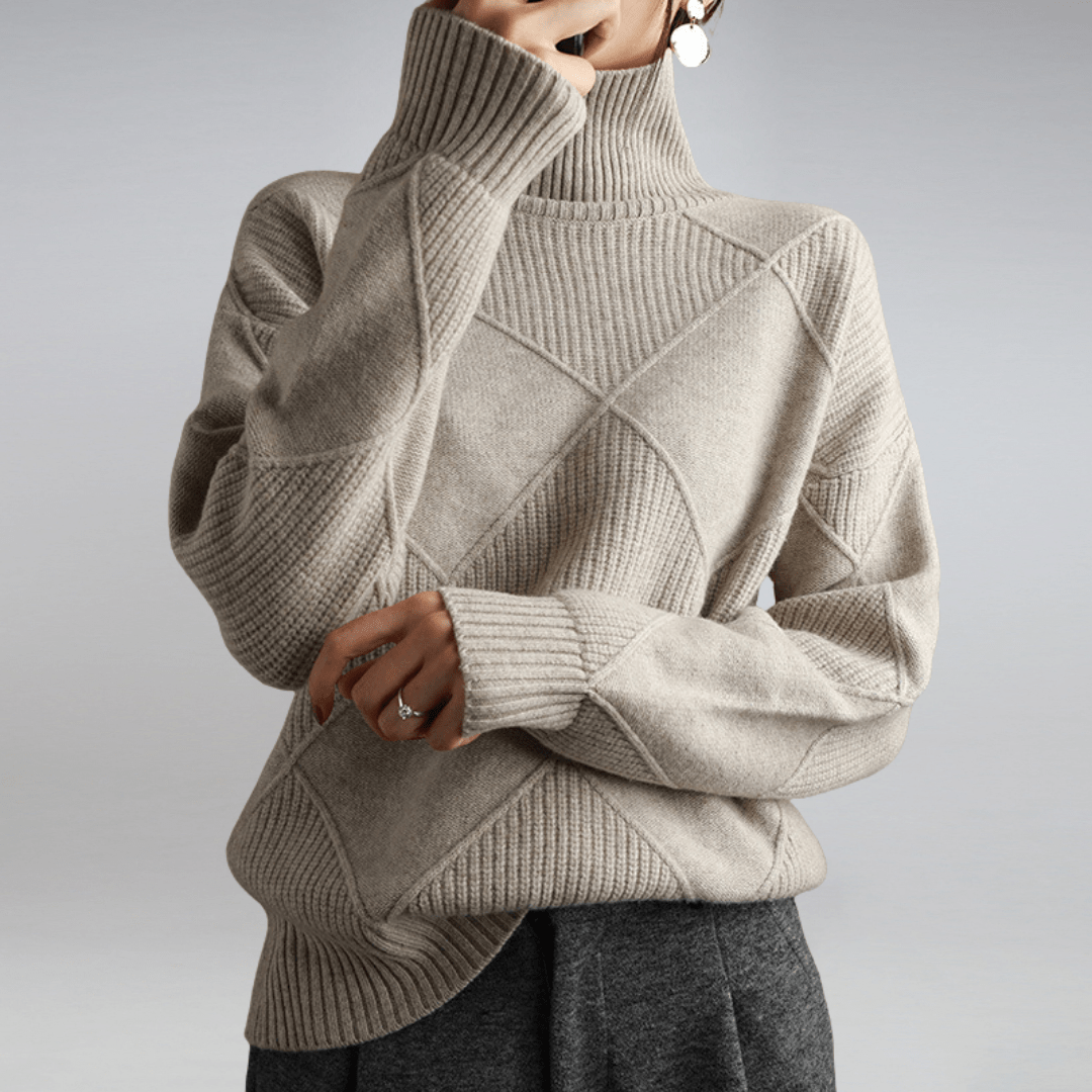 Tasana | Women's Diamond Knit Sweater - Textured Long Sleeve Pullover