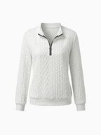 Alice Women's Zipper Sweater – Cozy Loose Fit Knit Pullover-Women's Sweater-CAMOUFIT-White Black Zipper-S-Camoufit