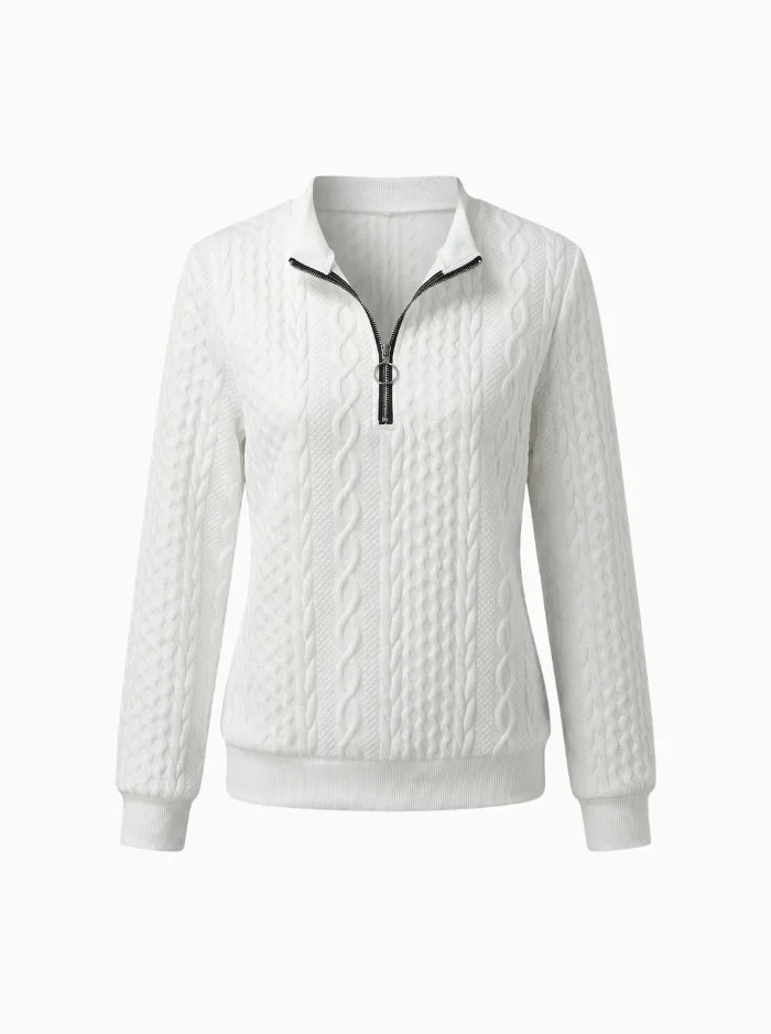 Alice Women's Zipper Sweater – Cozy Loose Fit Knit Pullover-Women's Sweater-CAMOUFIT-White Black Zipper-S-Camoufit