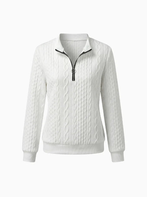 Alice Women's Zipper Sweater – Cozy Loose Fit Knit Pullover-Women's Sweater-CAMOUFIT-White Black Zipper-S-Camoufit