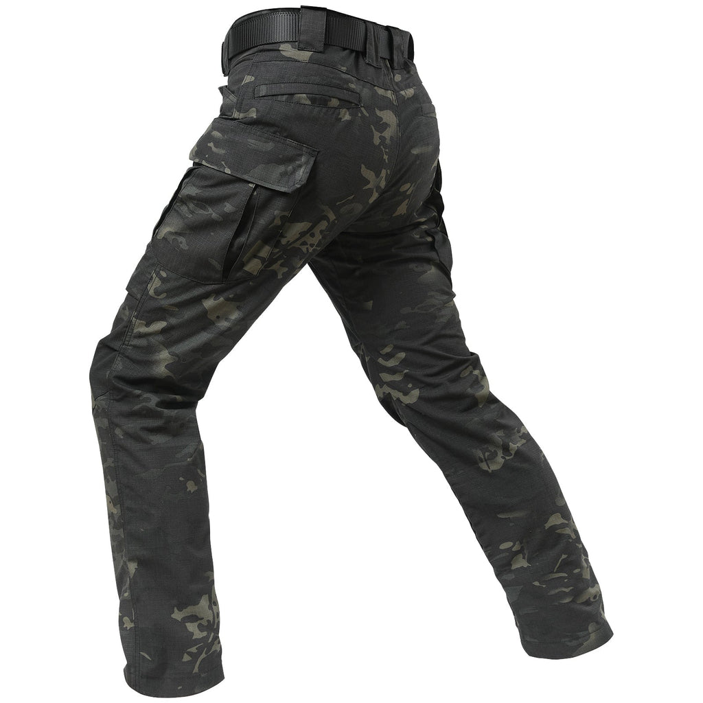 Casaro | Tactical Pants for Men - Dark Camo Waterproof Rip Stop 9 Pocket Cargo Straight Fit-Tactical Pants-28W/30L-Camoufit