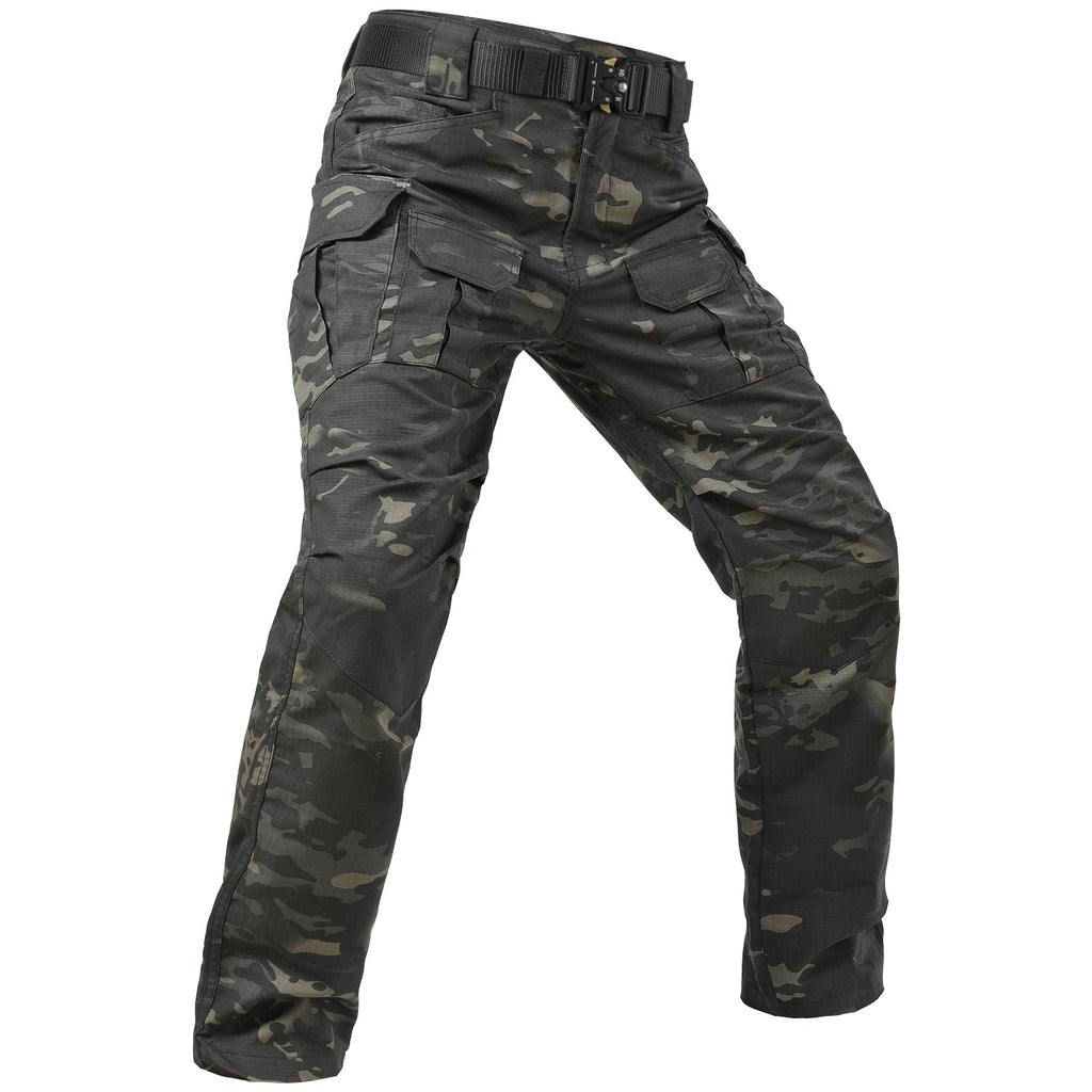 Casaro | Tactical Pants for Men - Dark Camo Waterproof Rip Stop 9 Pocket Cargo Straight Fit-Tactical Pants-28W/30L-Camoufit