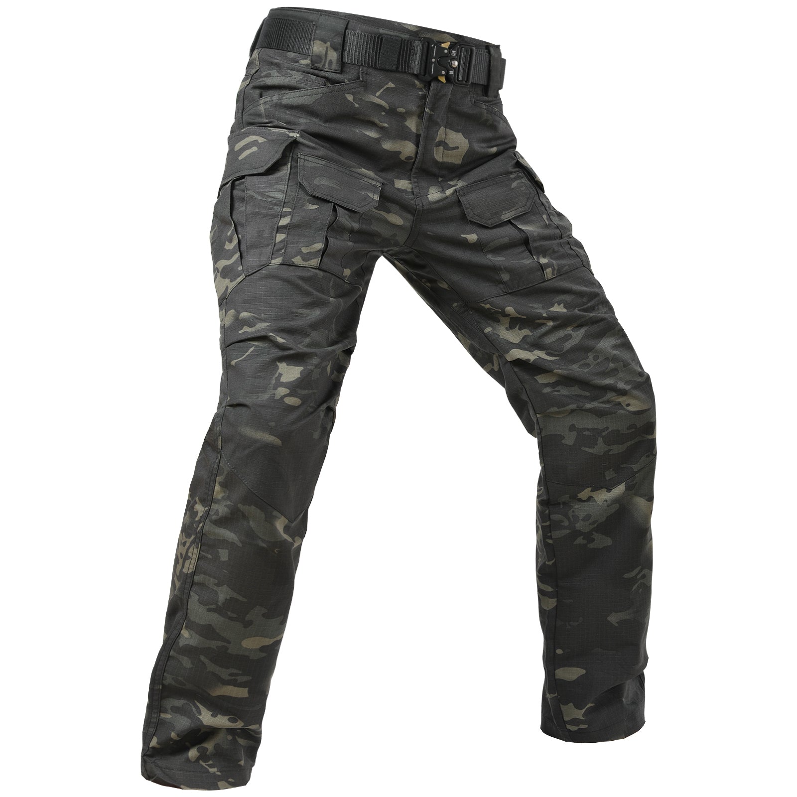 Casaro | Tactical Pants for Men - Dark Camo Waterproof Rip Stop 9 Pocket Cargo Straight Fit-Tactical Pants-28W/30L-Camoufit