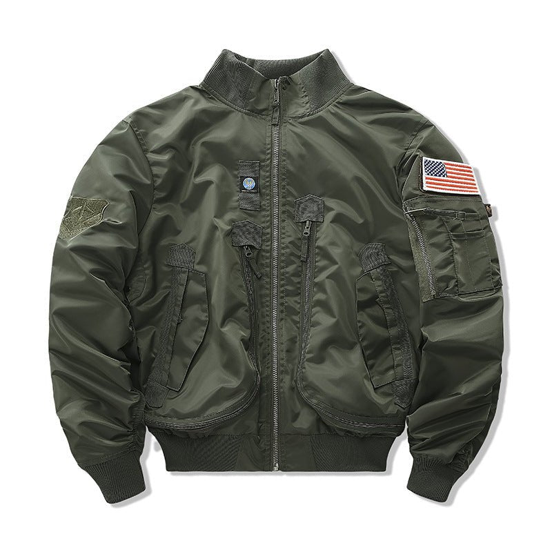 Lorenzo | MA 1 Flight Jacket for Men - Nylon Bomber Water Resistant Ribbed Cuff Classic Fit-Tactical Jackets-Black-M-Camoufit
