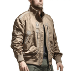 Lorenzo | MA 1 Flight Jacket for Men - Nylon Bomber Water Resistant Ribbed Cuff Classic Fit-Tactical Jackets-Khaki-M-Camoufit