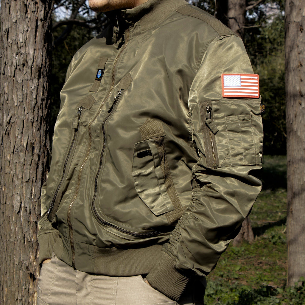 Lorenzo | MA 1 Flight Jacket for Men - Nylon Bomber Water Resistant Ribbed Cuff Classic Fit-Tactical Jackets-Black-M-Camoufit