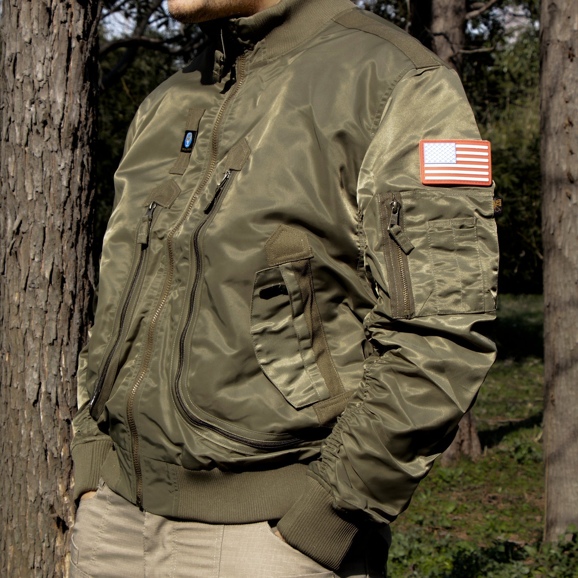 Lorenzo | MA 1 Flight Jacket for Men - Nylon Bomber Water Resistant Ribbed Cuff Classic Fit-Tactical Jackets-Black-M-Camoufit