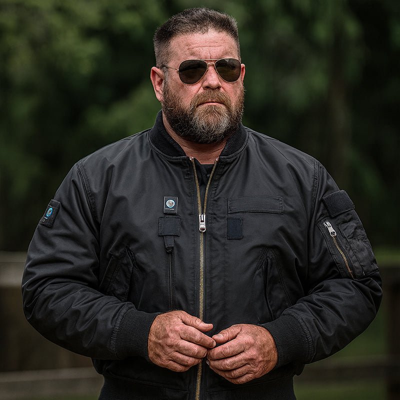 Lorenzo | MA 1 Flight Jacket for Men - Nylon Bomber Water Resistant Ribbed Cuff Classic Fit-Tactical Jackets-Black-M-Camoufit