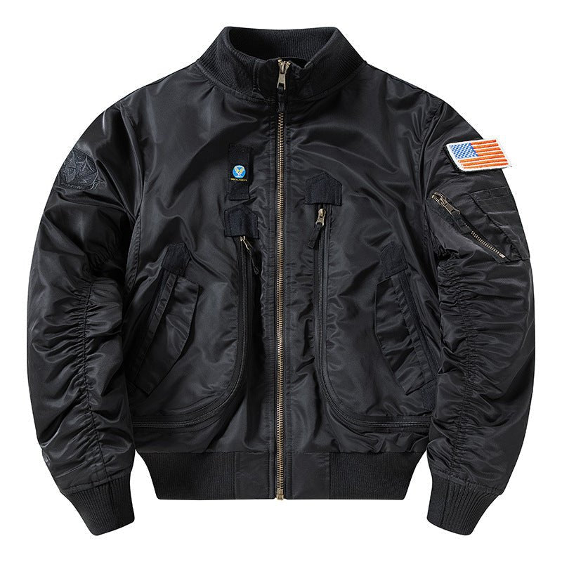 Lorenzo | MA 1 Flight Jacket for Men - Nylon Bomber Water Resistant Ribbed Cuff Classic Fit-Tactical Jackets-Black-M-Camoufit
