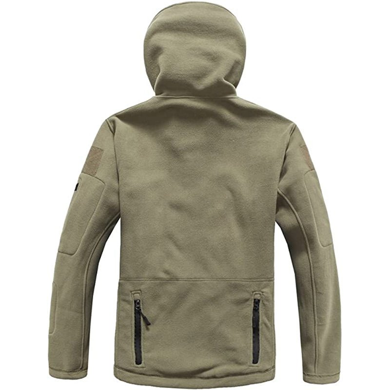 Rovano | Fleece Tactical Jacket for Men - Hooded Warm Windproof Multi Pocket Military Fit-Tactical Jackets-Black-S-Camoufit