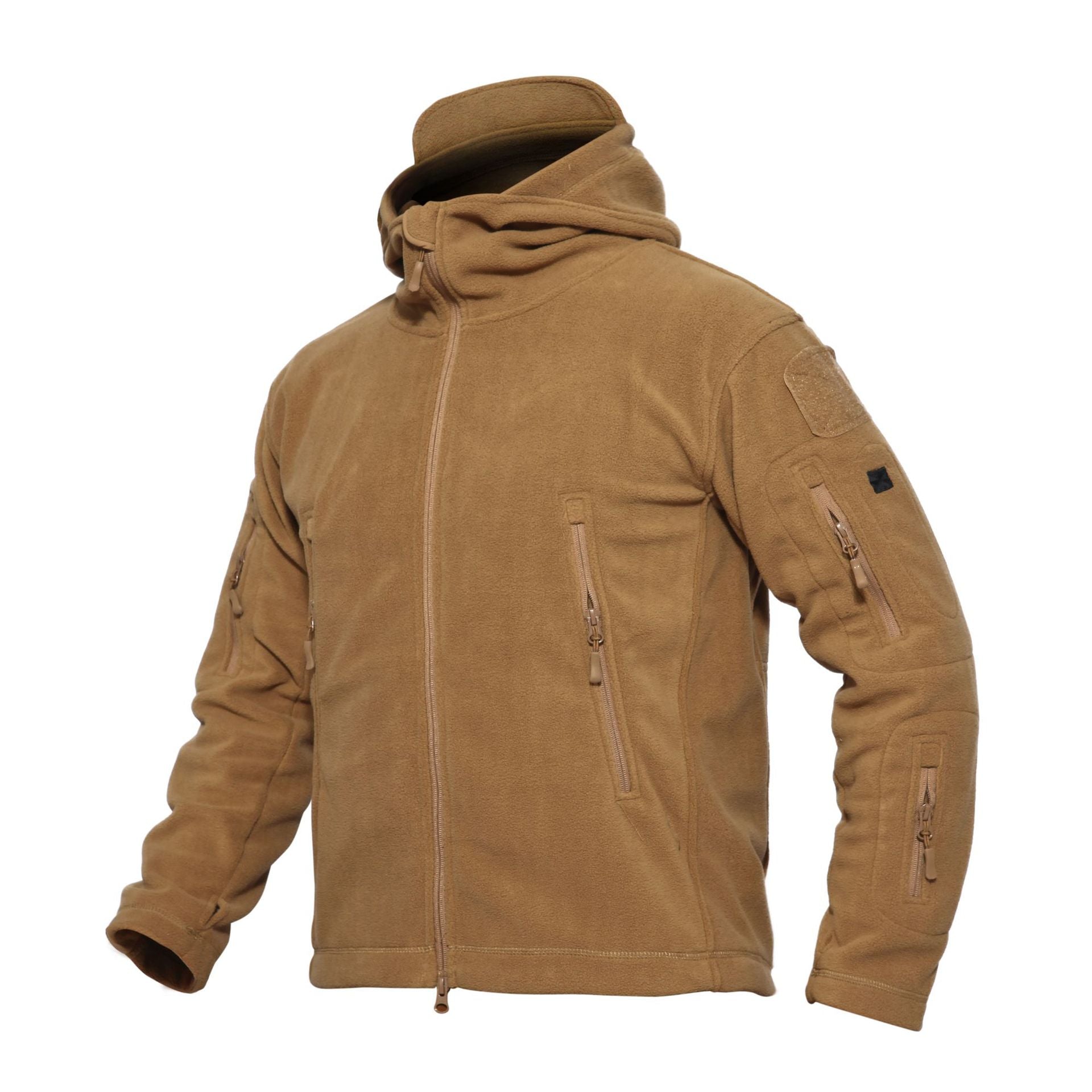 Rovano | Fleece Tactical Jacket for Men - Hooded Warm Windproof Multi Pocket Military Fit-Tactical Jackets-Brown-S-Camoufit