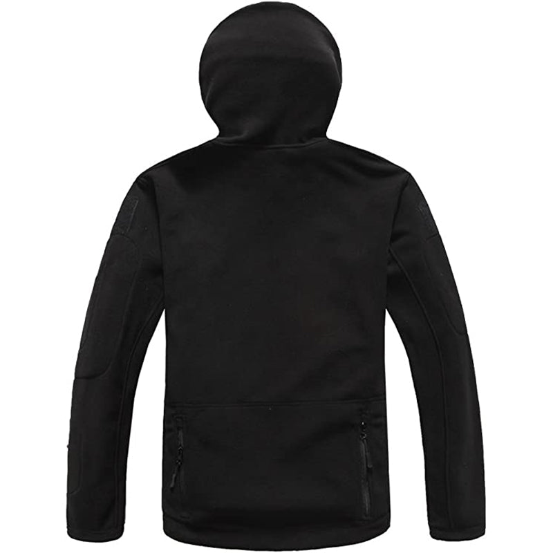 Rovano | Fleece Tactical Jacket for Men - Hooded Warm Windproof Multi Pocket Military Fit-Tactical Jackets-Black-S-Camoufit