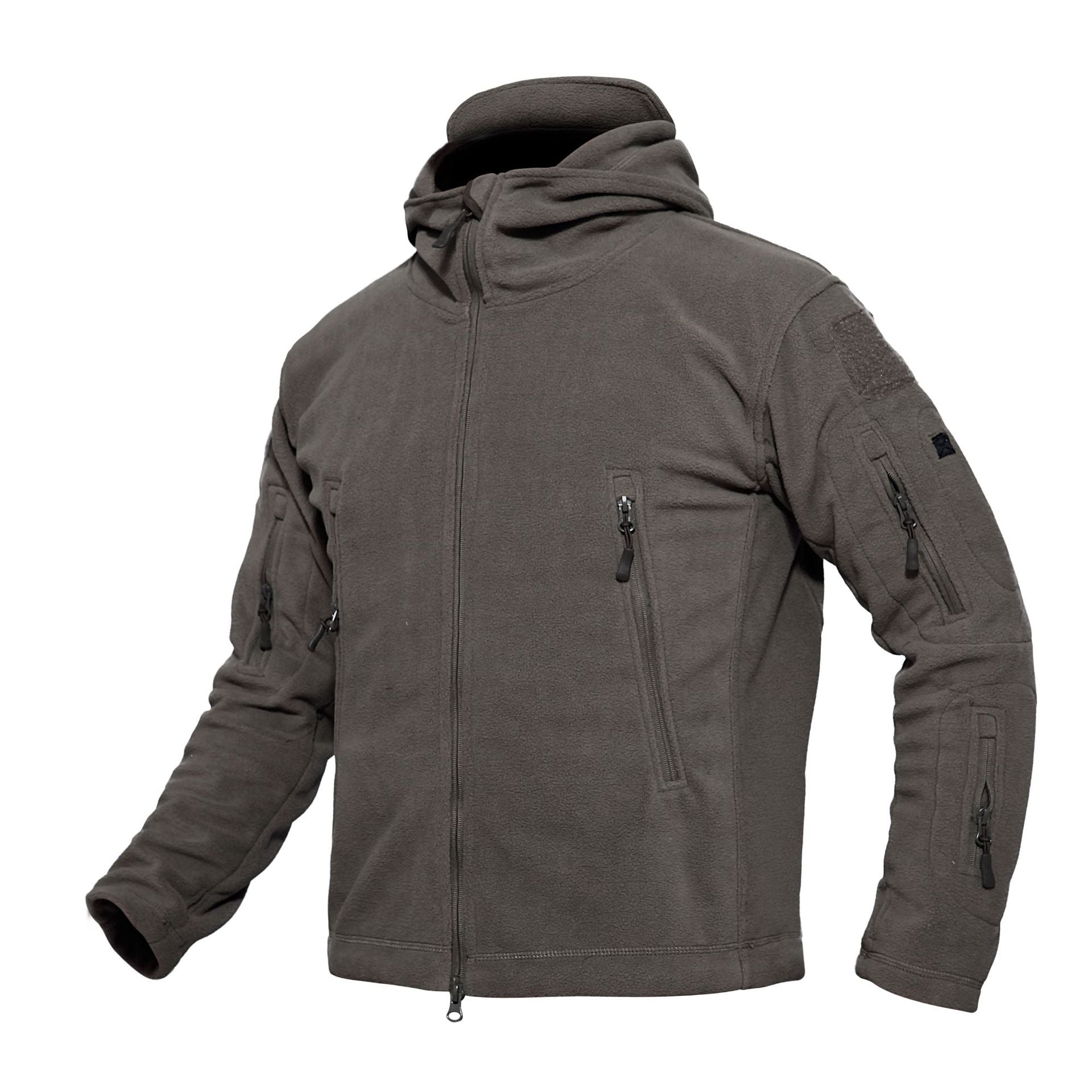 Rovano | Fleece Tactical Jacket for Men - Hooded Warm Windproof Multi Pocket Military Fit-Tactical Jackets-Grey-S-Camoufit