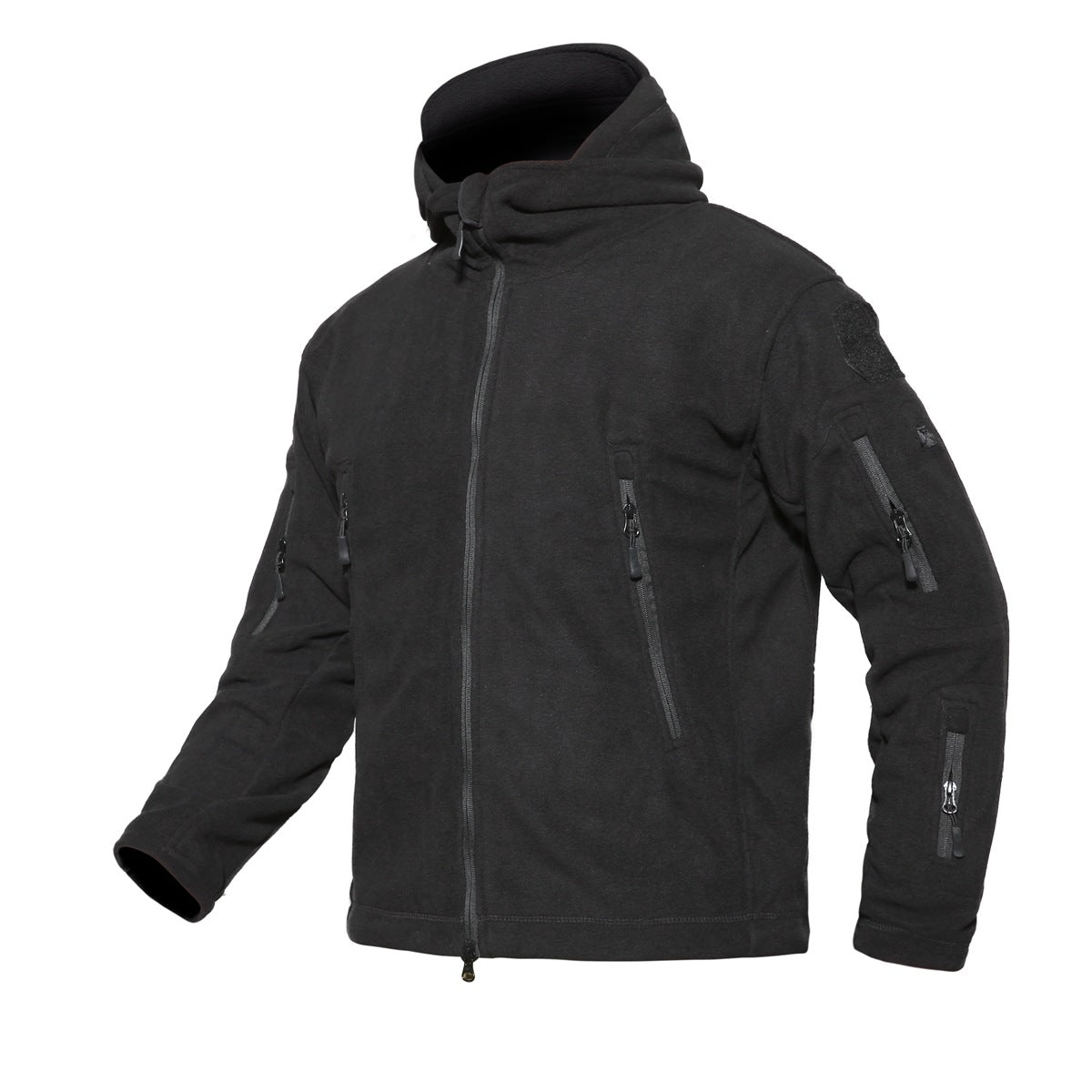 Rovano | Fleece Tactical Jacket for Men - Hooded Warm Windproof Multi Pocket Military Fit-Tactical Jackets-Black-S-Camoufit