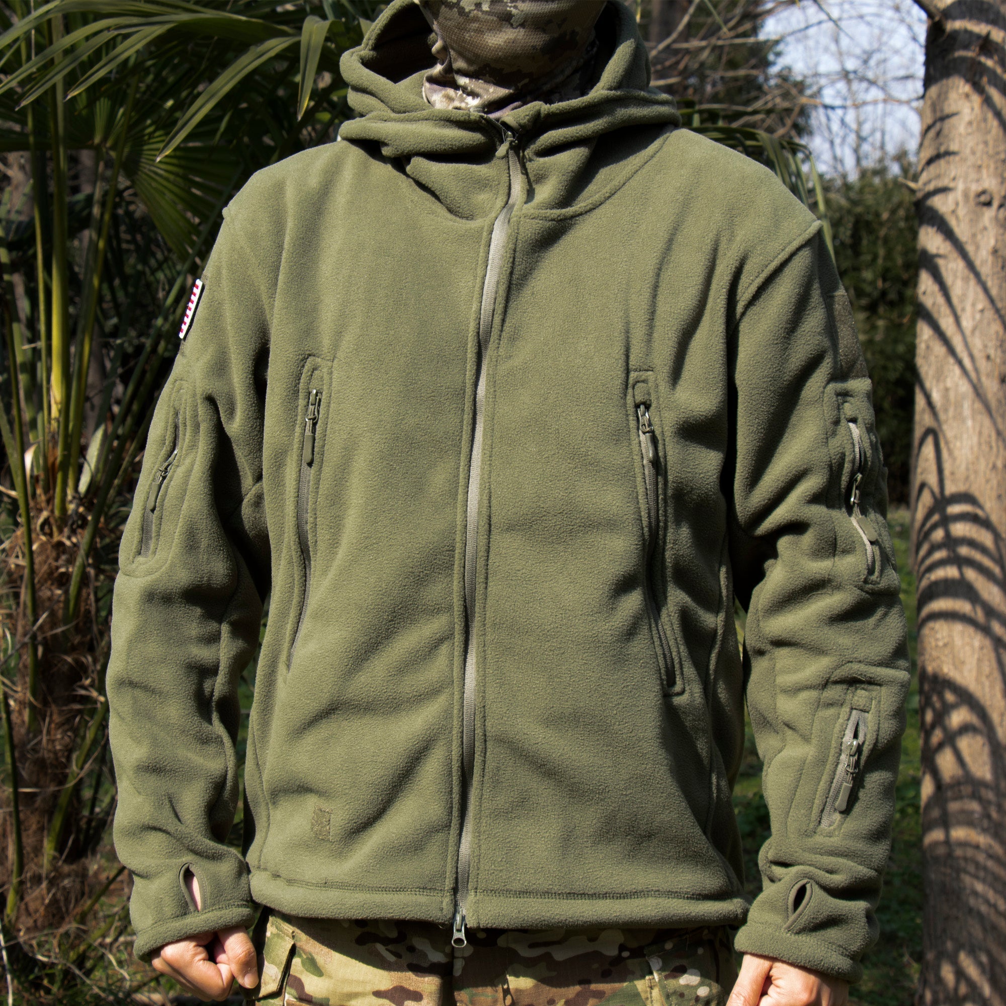 Rovano | Fleece Tactical Jacket for Men - Hooded Warm Windproof Multi Pocket Military Fit-Tactical Jackets-Black-S-Camoufit