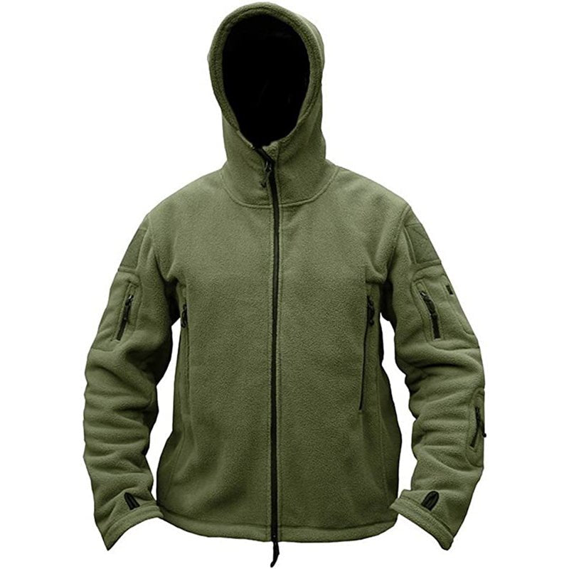 Rovano | Fleece Tactical Jacket for Men - Hooded Warm Windproof Multi Pocket Military Fit-Tactical Jackets-Black-S-Camoufit