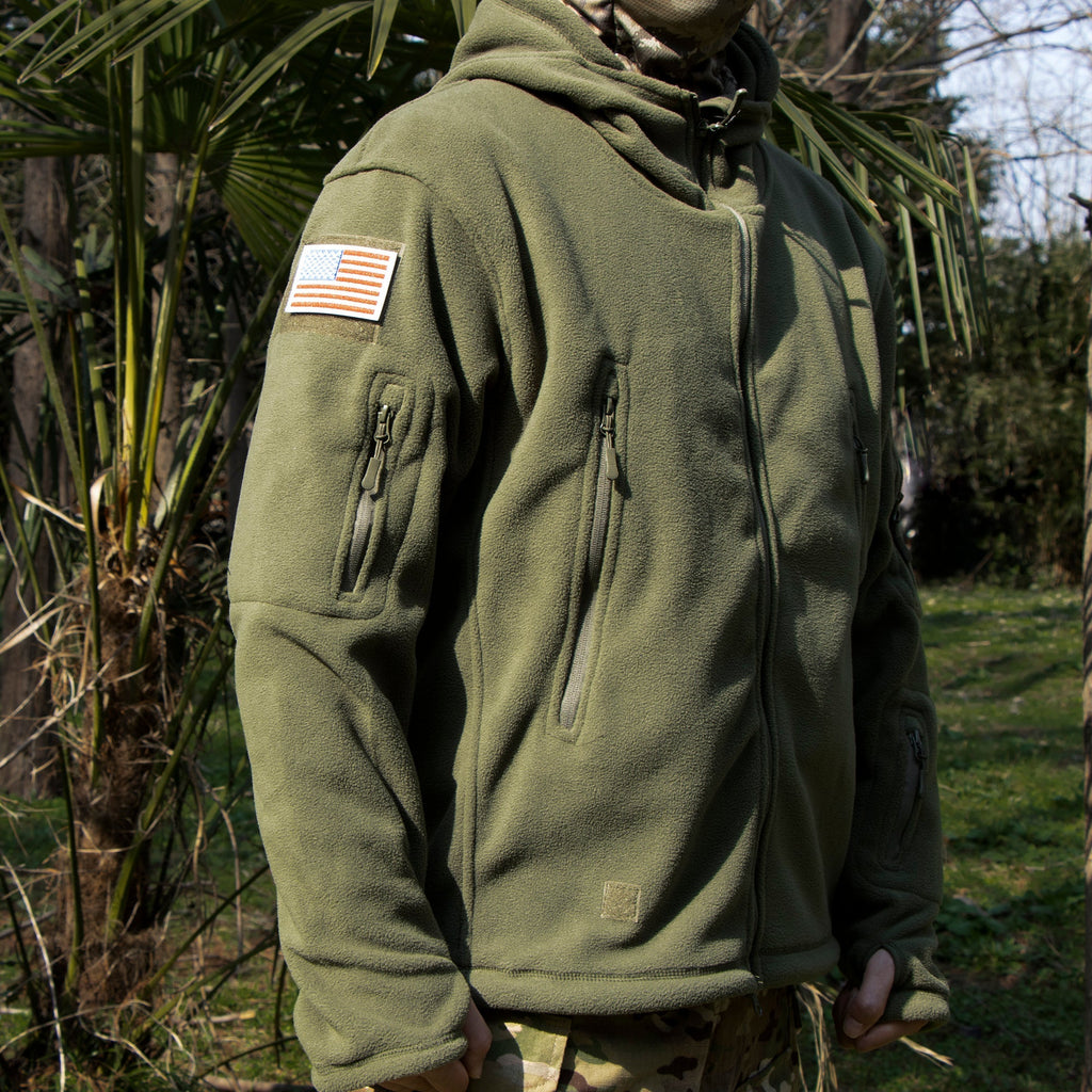 Rovano | Fleece Tactical Jacket for Men - Hooded Warm Windproof Multi Pocket Military Fit-Tactical Jackets-Black-S-Camoufit