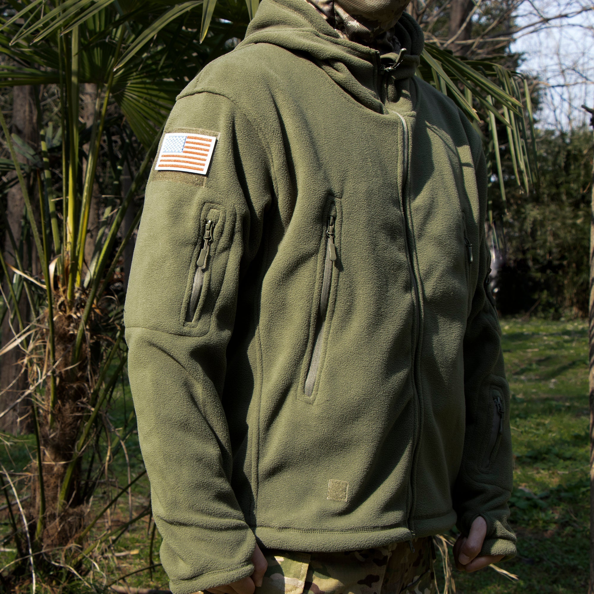Rovano | Fleece Tactical Jacket for Men - Hooded Warm Windproof Multi Pocket Military Fit-Tactical Jackets-Black-S-Camoufit