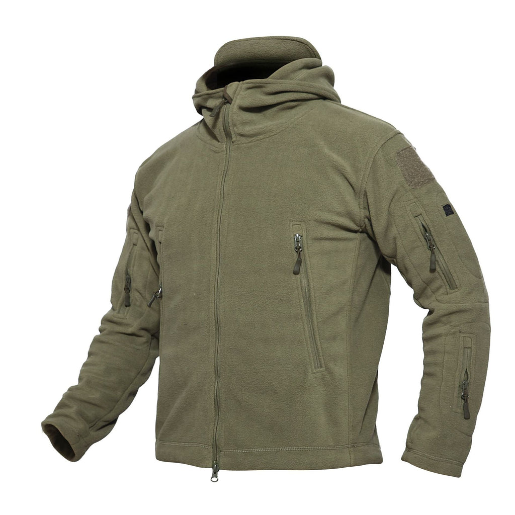 Rovano | Fleece Tactical Jacket for Men - Hooded Warm Windproof Multi Pocket Military Fit-Tactical Jackets-Army green-S-Camoufit