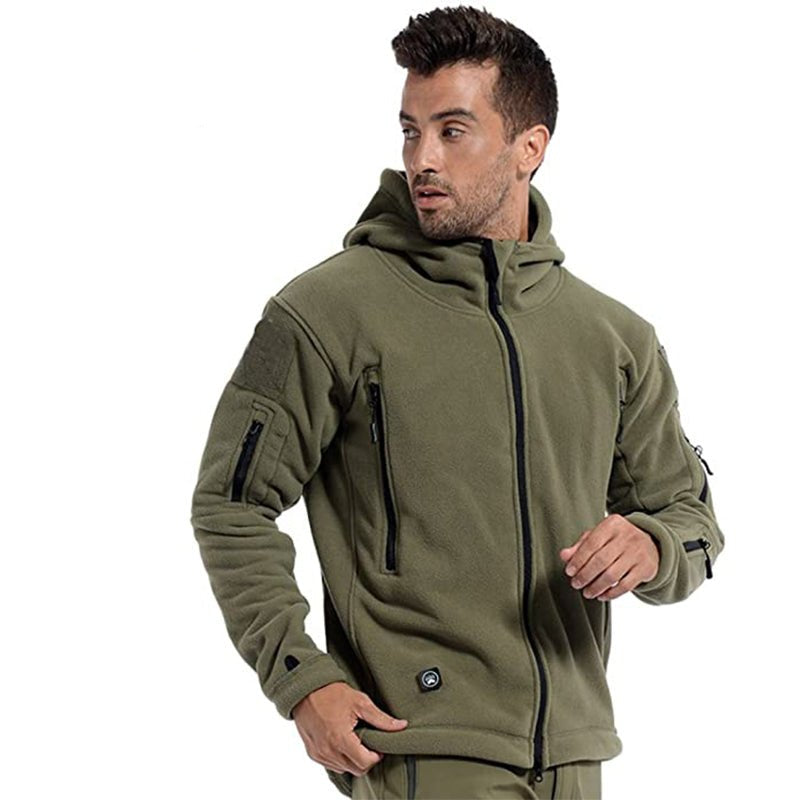 Rovano | Fleece Tactical Jacket for Men - Hooded Warm Windproof Multi Pocket Military Fit-Tactical Jackets-Black-S-Camoufit