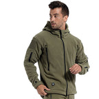 Rovano | Fleece Tactical Jacket for Men - Hooded Warm Windproof Multi Pocket Military Fit-Tactical Jackets-Black-S-Camoufit