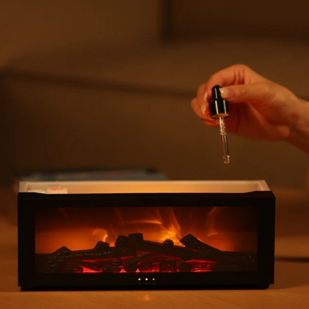 FlameGlow | Realistic Flame Aroma Diffuser & Essential Oil Humidifier - Ultrasonic Cool Mist Fire Effect Vaporizer with Auto Shut-Off & LED Light