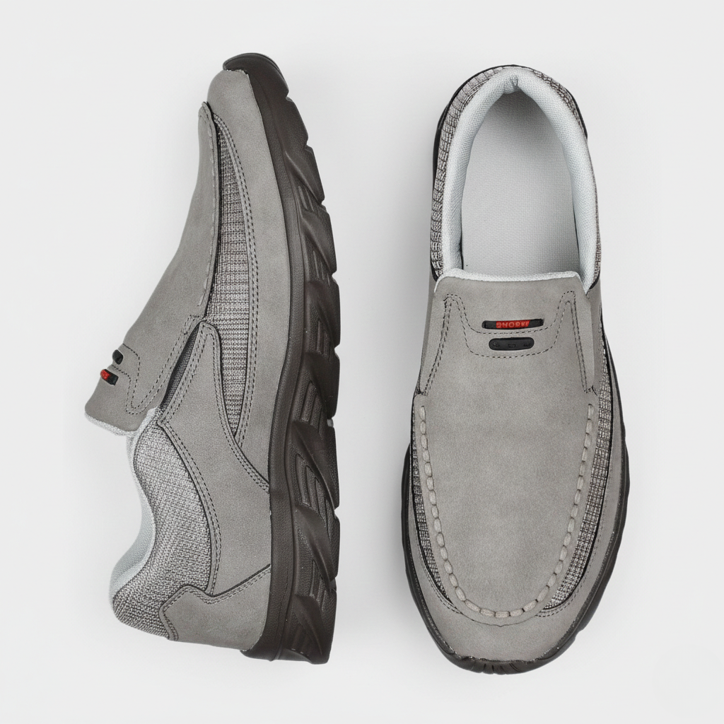 Bellaro | Slip On Loafers for Men - Nubuck Hybrid Textured Panel Casual Regular Fit-Men's Shoes-Gray-6-Camoufit
