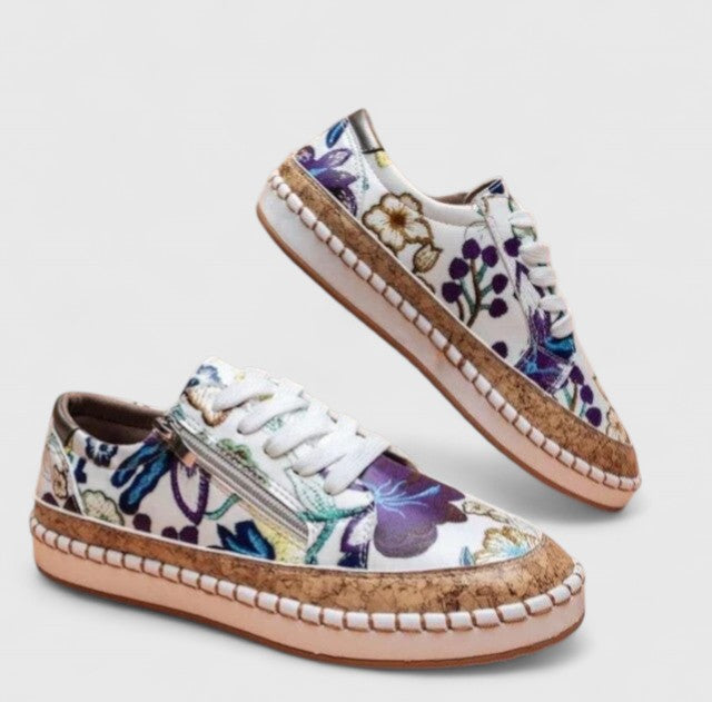 Calyra | Women's Orthopaedic Slip On Shoes – Arch Support Comfort Fit-Women's Sneakers-Blue Flora-4-