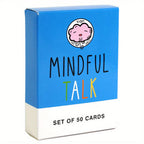 Mindful Talk card set box, front view with Mindful Talk logo and “Set of 50 Cards”